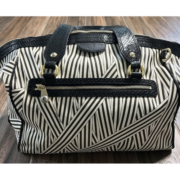 Henri Bendel Weekender Disturbed Black and White Stripe...